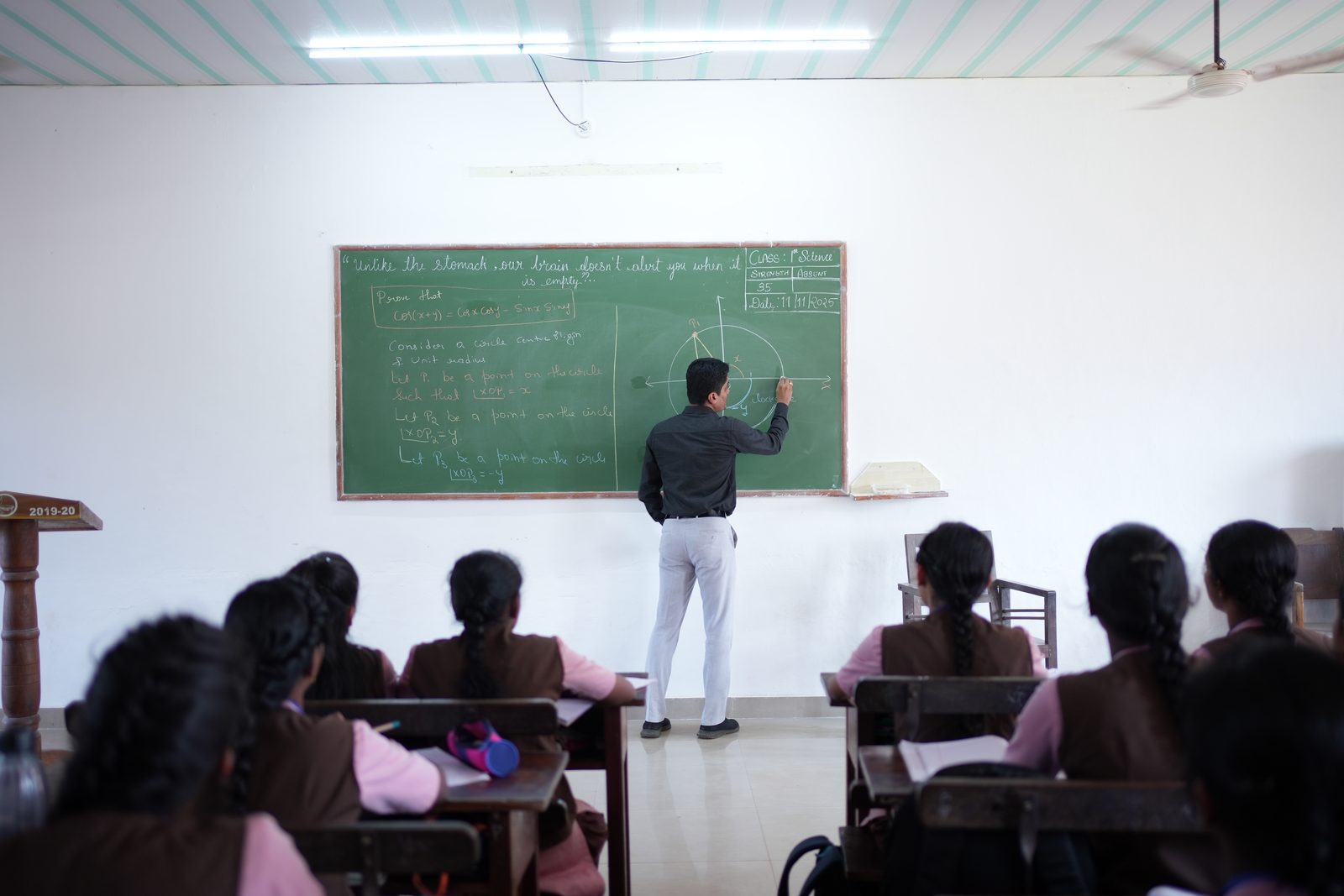 Mathematics lesson at the blackboard