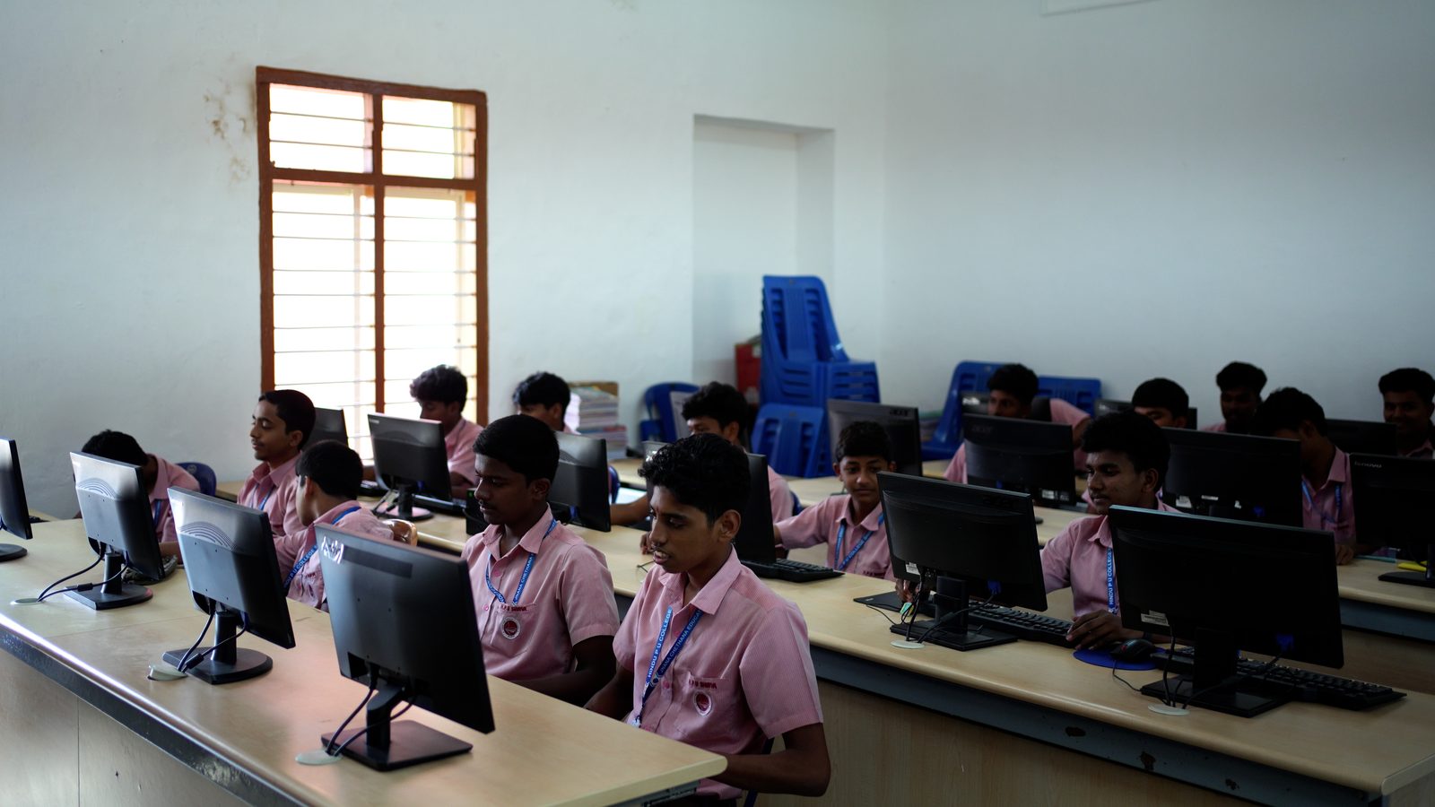 Students working at computer terminals